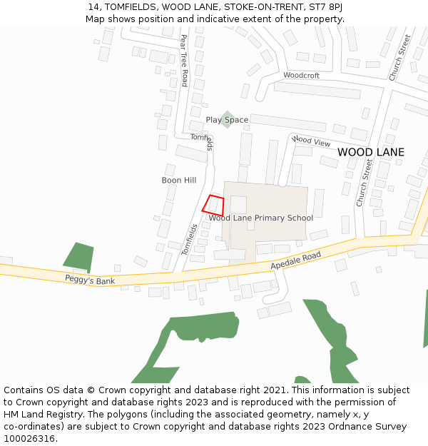 14, TOMFIELDS, WOOD LANE, STOKE-ON-TRENT, ST7 8PJ: Location map and indicative extent of plot