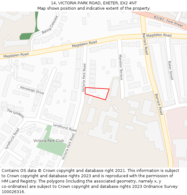 14, VICTORIA PARK ROAD, EXETER, EX2 4NT: Location map and indicative extent of plot