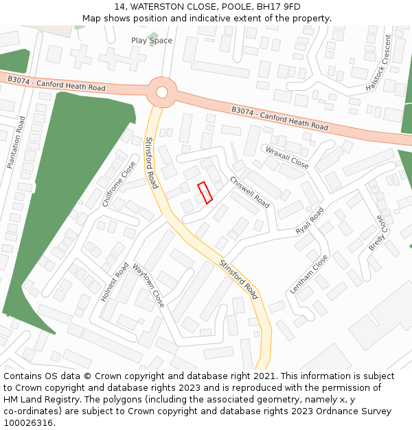 14, WATERSTON CLOSE, POOLE, BH17 9FD: Location map and indicative extent of plot