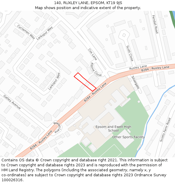 140, RUXLEY LANE, EPSOM, KT19 9JS: Location map and indicative extent of plot