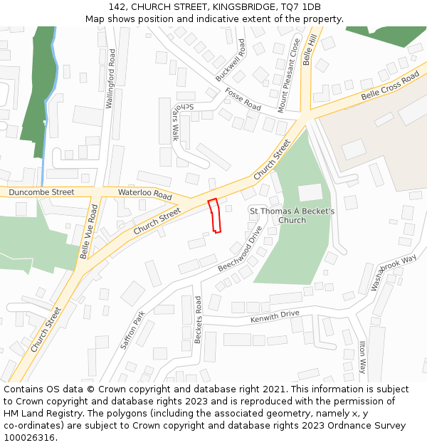 142, CHURCH STREET, KINGSBRIDGE, TQ7 1DB: Location map and indicative extent of plot