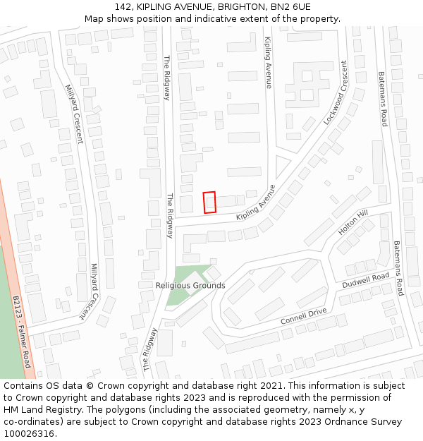 142, KIPLING AVENUE, BRIGHTON, BN2 6UE: Location map and indicative extent of plot