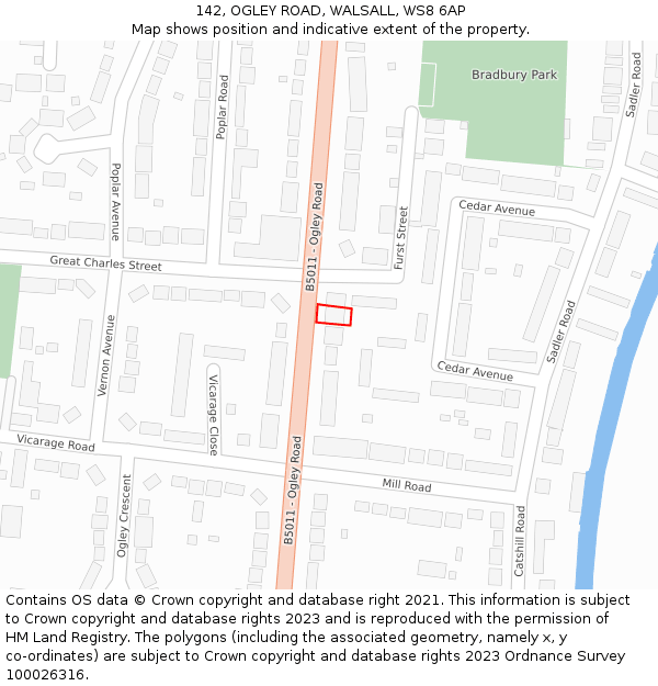 142, OGLEY ROAD, WALSALL, WS8 6AP: Location map and indicative extent of plot