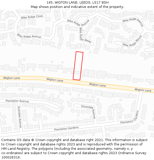 145, WIGTON LANE, LEEDS, LS17 8SH: Location map and indicative extent of plot