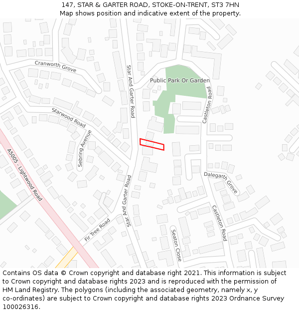 147, STAR & GARTER ROAD, STOKE-ON-TRENT, ST3 7HN: Location map and indicative extent of plot