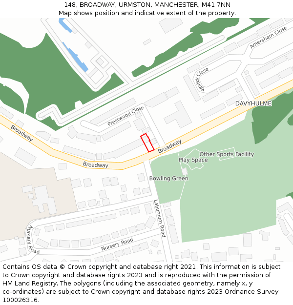 148, BROADWAY, URMSTON, MANCHESTER, M41 7NN: Location map and indicative extent of plot