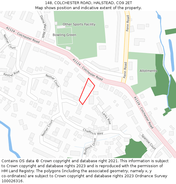 148, COLCHESTER ROAD, HALSTEAD, CO9 2ET: Location map and indicative extent of plot