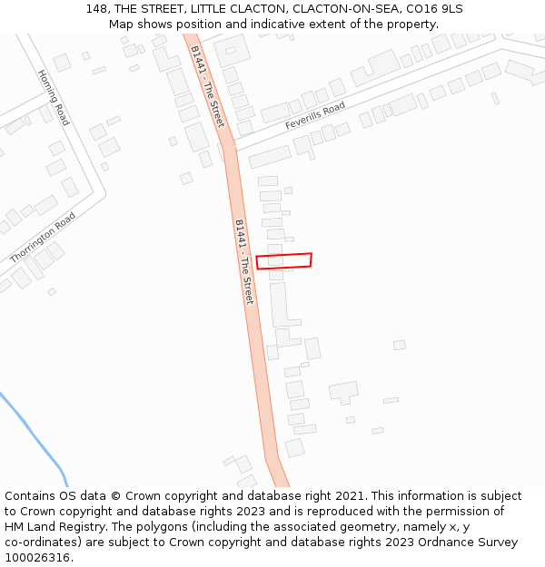 148, THE STREET, LITTLE CLACTON, CLACTON-ON-SEA, CO16 9LS: Location map and indicative extent of plot