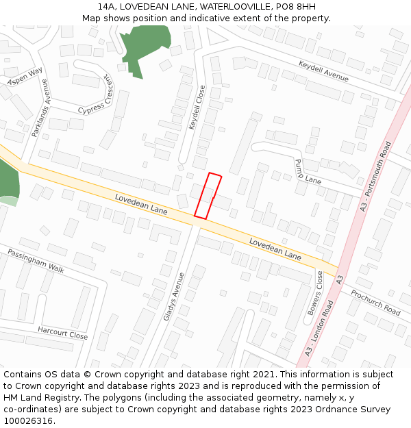 14A, LOVEDEAN LANE, WATERLOOVILLE, PO8 8HH: Location map and indicative extent of plot