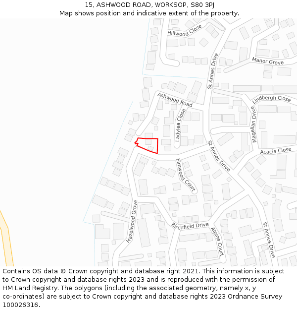 15, ASHWOOD ROAD, WORKSOP, S80 3PJ: Location map and indicative extent of plot