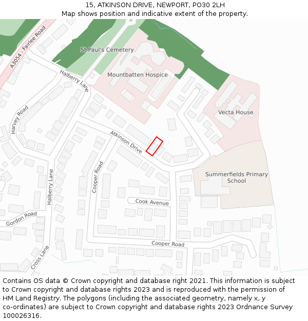 15, ATKINSON DRIVE, NEWPORT, PO30 2LH: Location map and indicative extent of plot