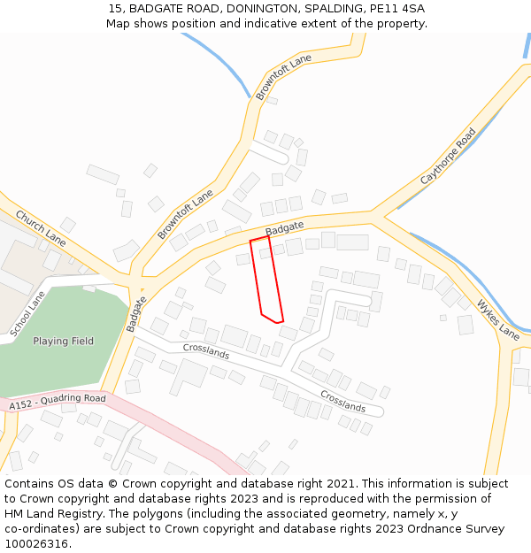 15, BADGATE ROAD, DONINGTON, SPALDING, PE11 4SA: Location map and indicative extent of plot