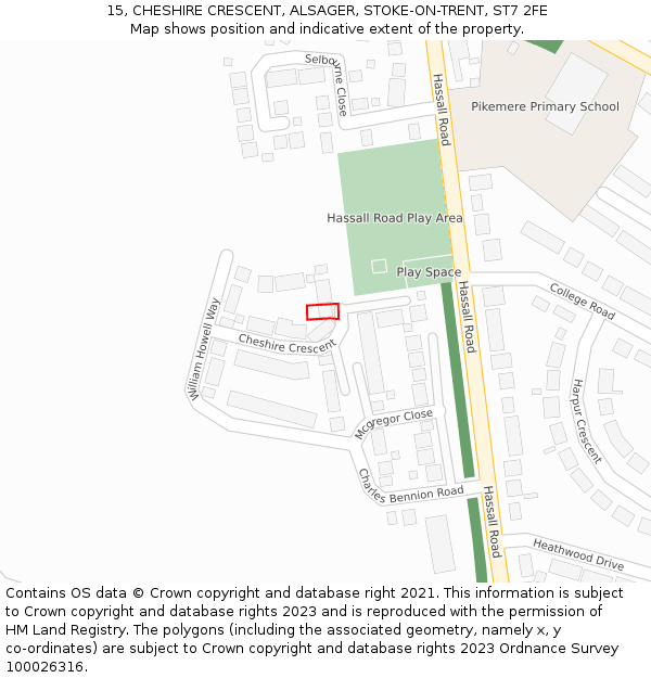 15, CHESHIRE CRESCENT, ALSAGER, STOKE-ON-TRENT, ST7 2FE: Location map and indicative extent of plot