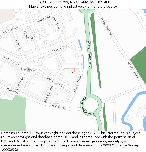 15, CLICKERS MEWS, NORTHAMPTON, NN5 4EE: Location map and indicative extent of plot