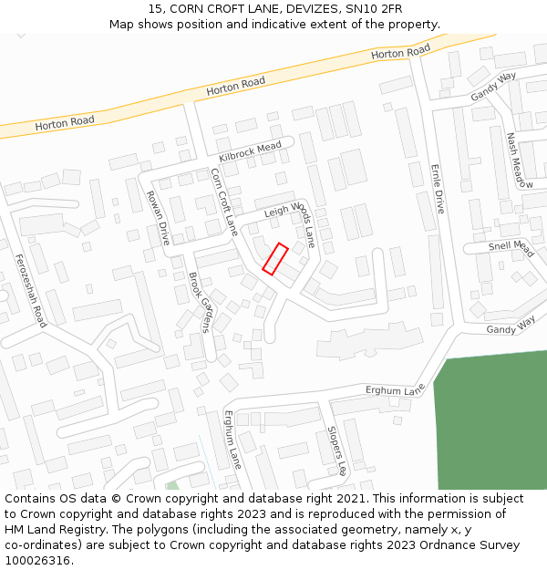 15, CORN CROFT LANE, DEVIZES, SN10 2FR: Location map and indicative extent of plot