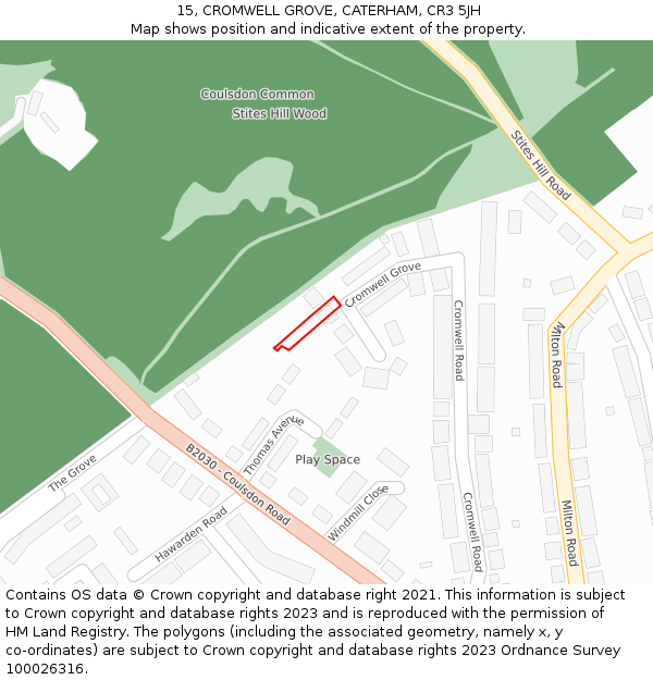 15, CROMWELL GROVE, CATERHAM, CR3 5JH: Location map and indicative extent of plot