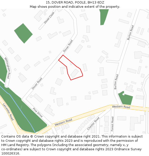 15, DOVER ROAD, POOLE, BH13 6DZ: Location map and indicative extent of plot