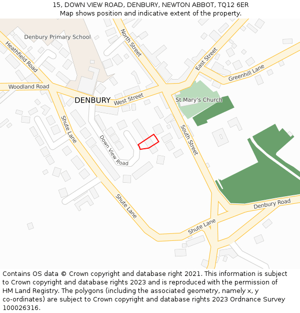 15, DOWN VIEW ROAD, DENBURY, NEWTON ABBOT, TQ12 6ER: Location map and indicative extent of plot