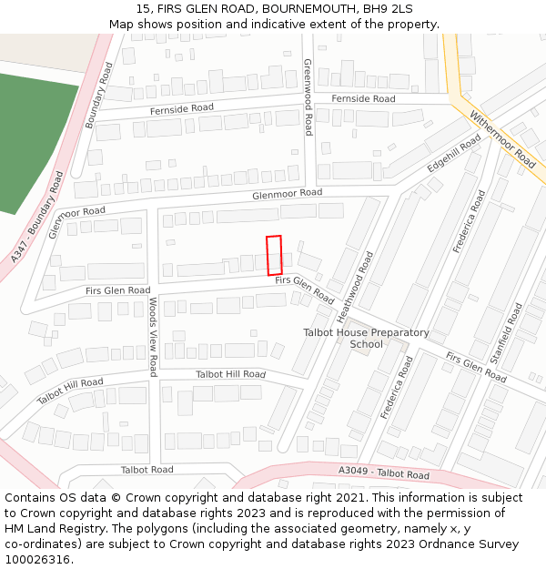 15, FIRS GLEN ROAD, BOURNEMOUTH, BH9 2LS: Location map and indicative extent of plot