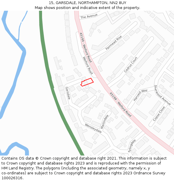 15, GARSDALE, NORTHAMPTON, NN2 8UY: Location map and indicative extent of plot