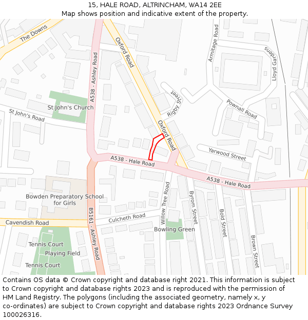 15, HALE ROAD, ALTRINCHAM, WA14 2EE: Location map and indicative extent of plot