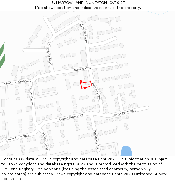 15, HARROW LANE, NUNEATON, CV10 0FL: Location map and indicative extent of plot