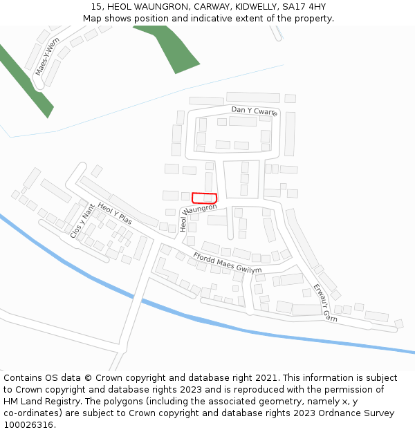 15, HEOL WAUNGRON, CARWAY, KIDWELLY, SA17 4HY: Location map and indicative extent of plot