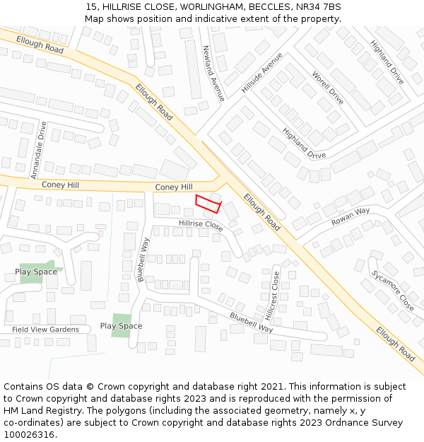 15, HILLRISE CLOSE, WORLINGHAM, BECCLES, NR34 7BS: Location map and indicative extent of plot