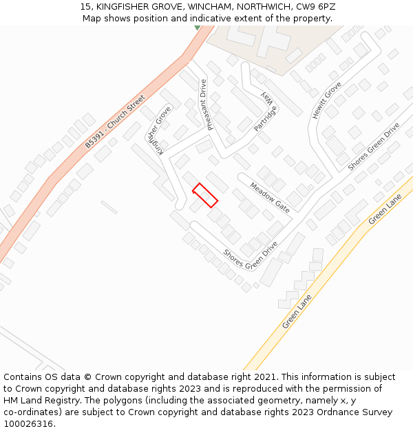 15, KINGFISHER GROVE, WINCHAM, NORTHWICH, CW9 6PZ: Location map and indicative extent of plot