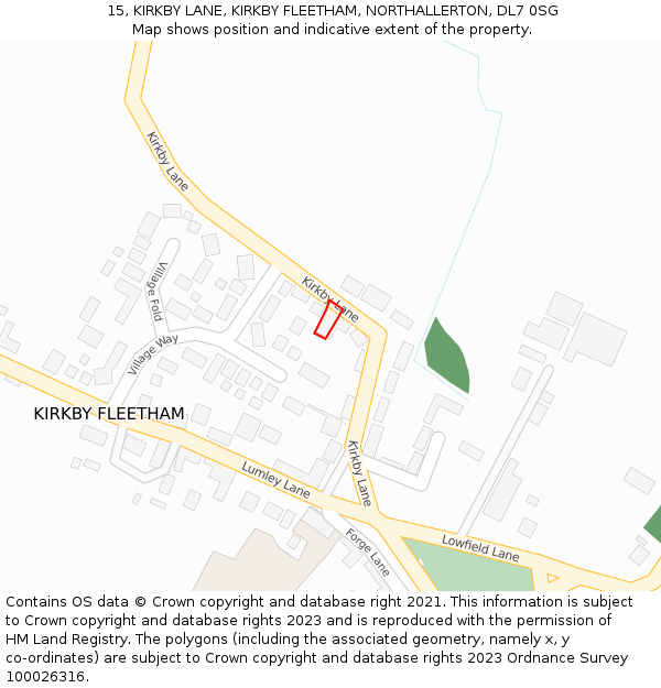 15, KIRKBY LANE, KIRKBY FLEETHAM, NORTHALLERTON, DL7 0SG: Location map and indicative extent of plot