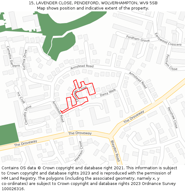 15, LAVENDER CLOSE, PENDEFORD, WOLVERHAMPTON, WV9 5SB: Location map and indicative extent of plot