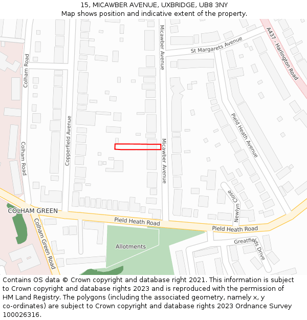 15, MICAWBER AVENUE, UXBRIDGE, UB8 3NY: Location map and indicative extent of plot