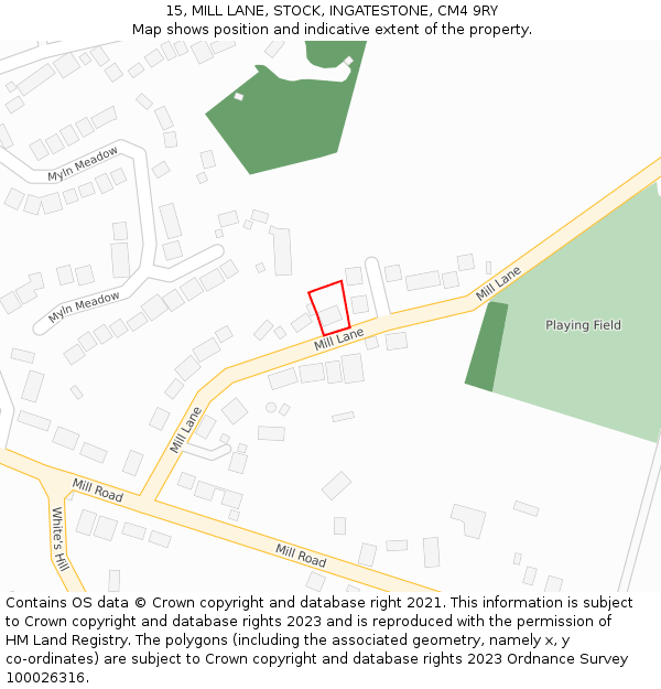 15, MILL LANE, STOCK, INGATESTONE, CM4 9RY: Location map and indicative extent of plot