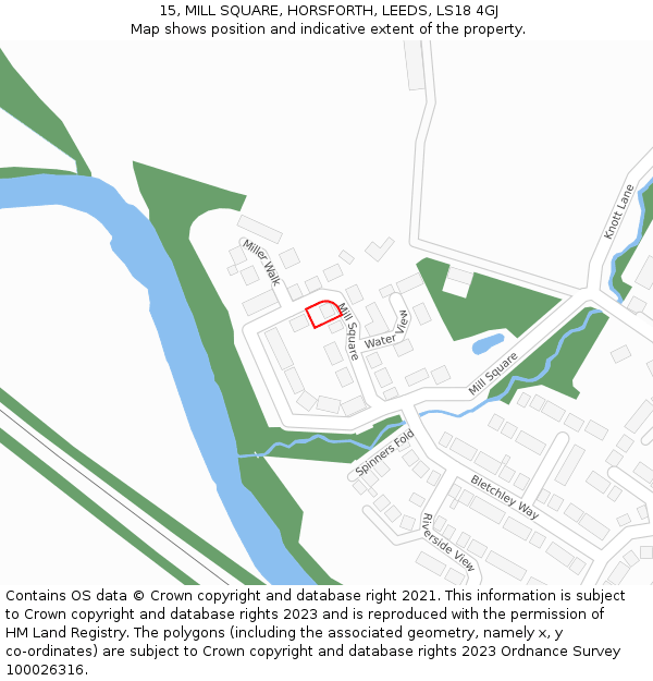 15, MILL SQUARE, HORSFORTH, LEEDS, LS18 4GJ: Location map and indicative extent of plot