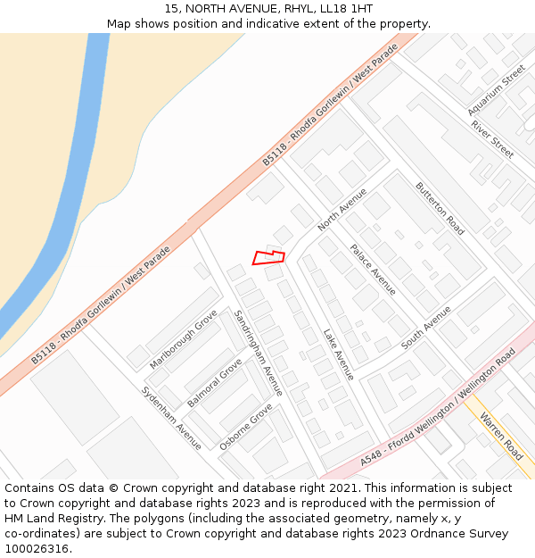 15, NORTH AVENUE, RHYL, LL18 1HT: Location map and indicative extent of plot