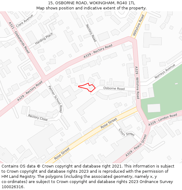 15, OSBORNE ROAD, WOKINGHAM, RG40 1TL: Location map and indicative extent of plot