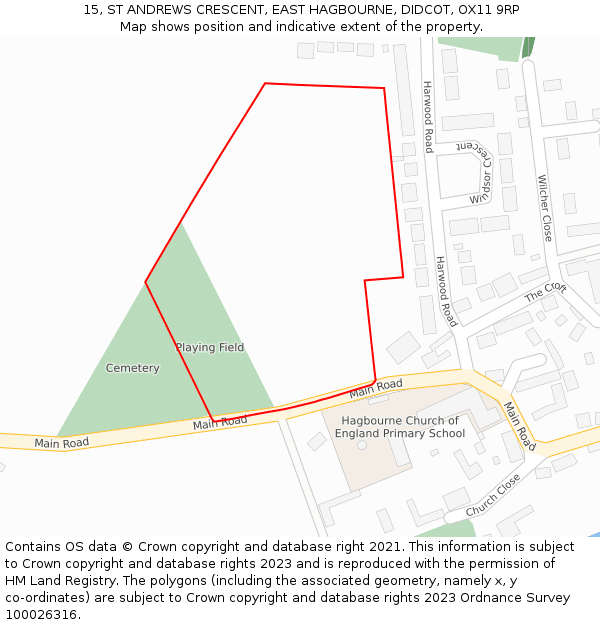 15, ST ANDREWS CRESCENT, EAST HAGBOURNE, DIDCOT, OX11 9RP: Location map and indicative extent of plot