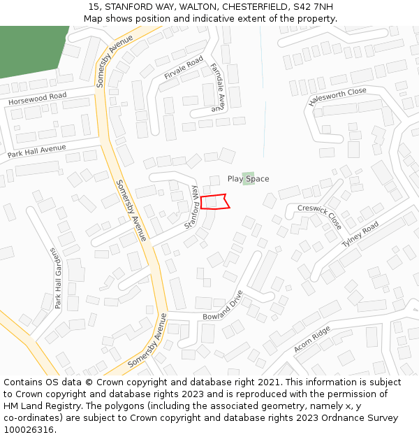 15, STANFORD WAY, WALTON, CHESTERFIELD, S42 7NH: Location map and indicative extent of plot