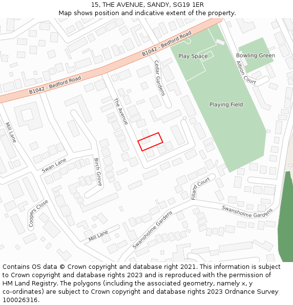 15, THE AVENUE, SANDY, SG19 1ER: Location map and indicative extent of plot