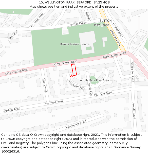 15, WELLINGTON PARK, SEAFORD, BN25 4QB: Location map and indicative extent of plot