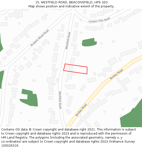 15, WESTFIELD ROAD, BEACONSFIELD, HP9 1EG: Location map and indicative extent of plot