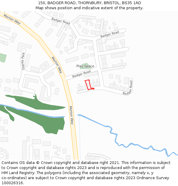 150, BADGER ROAD, THORNBURY, BRISTOL, BS35 1AD: Location map and indicative extent of plot