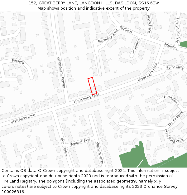 152, GREAT BERRY LANE, LANGDON HILLS, BASILDON, SS16 6BW: Location map and indicative extent of plot