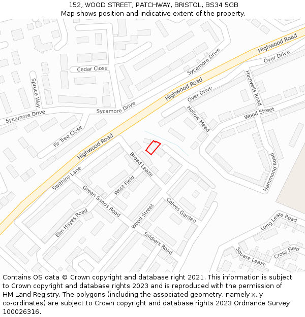 152, WOOD STREET, PATCHWAY, BRISTOL, BS34 5GB: Location map and indicative extent of plot