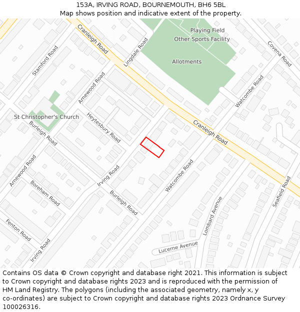 153A, IRVING ROAD, BOURNEMOUTH, BH6 5BL: Location map and indicative extent of plot