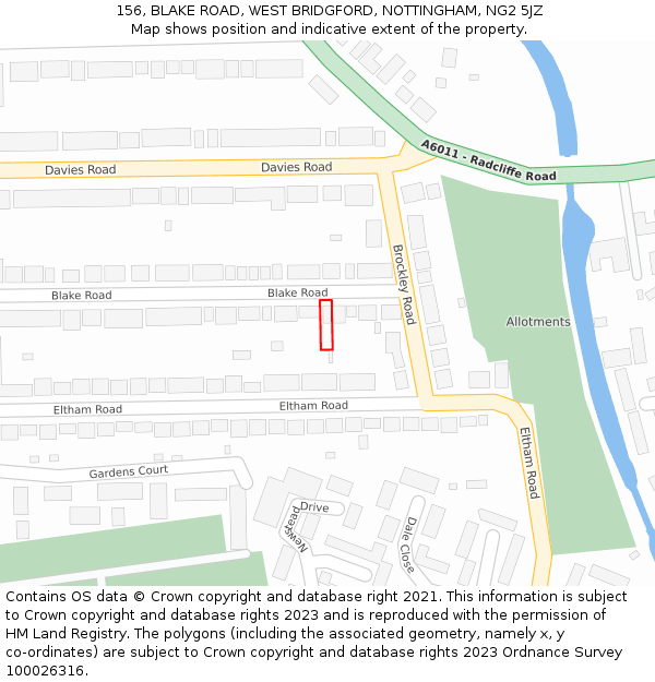 156, BLAKE ROAD, WEST BRIDGFORD, NOTTINGHAM, NG2 5JZ: Location map and indicative extent of plot