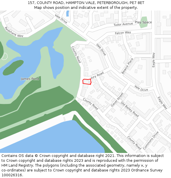 157, COUNTY ROAD, HAMPTON VALE, PETERBOROUGH, PE7 8ET: Location map and indicative extent of plot