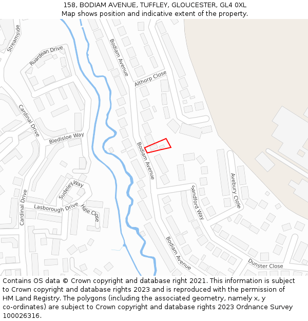 158, BODIAM AVENUE, TUFFLEY, GLOUCESTER, GL4 0XL: Location map and indicative extent of plot