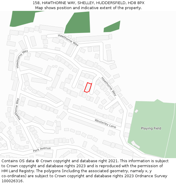 158, HAWTHORNE WAY, SHELLEY, HUDDERSFIELD, HD8 8PX: Location map and indicative extent of plot