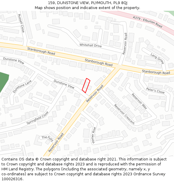 159, DUNSTONE VIEW, PLYMOUTH, PL9 8QJ: Location map and indicative extent of plot